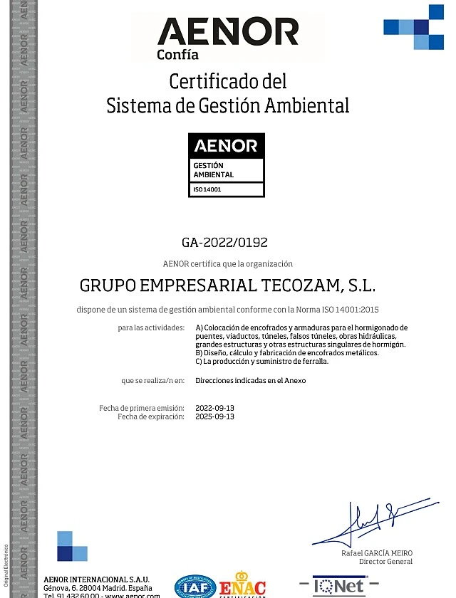 ISO 14001 - CERTIFICADO GA - 2022/0192 - GRUPO EMPRESARIAL TECOZAM
