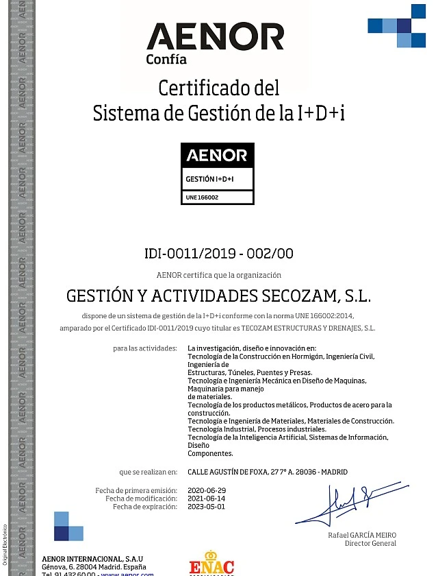 Certificado I + D + i - GESTION Y ACTIVIDADES SECOZAM