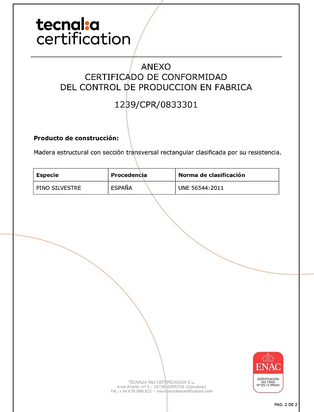 ANEXO CERTIFICADO DE CONFORMIDAD DEL CONTROL DE PRODUCCION EN FABRICA 1239/CPR/0833301